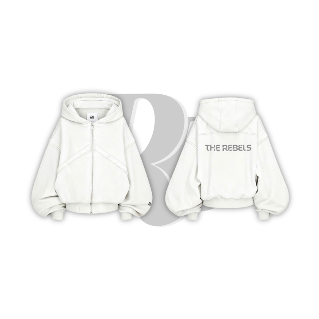 therebels áo hoodie nỉ bông trắng